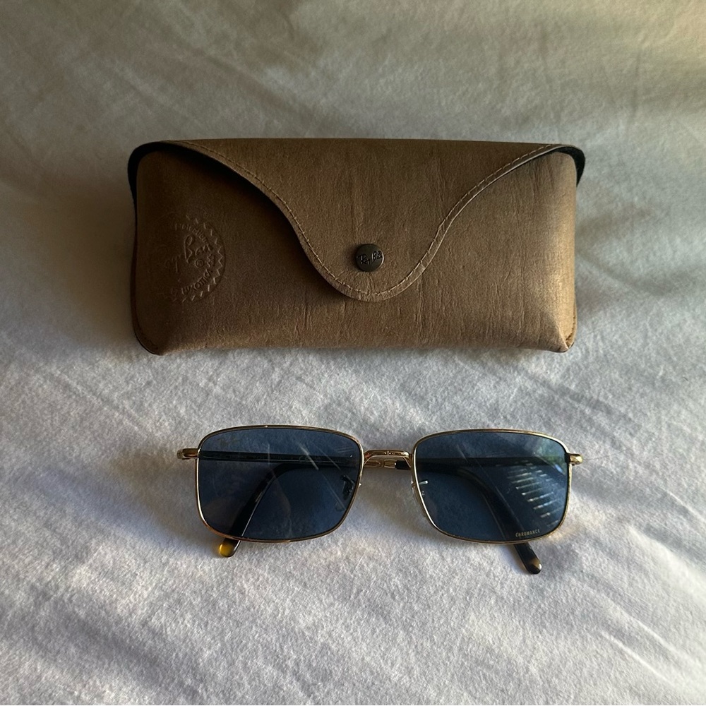 Ray Bans blue lens gold hardware RB3717